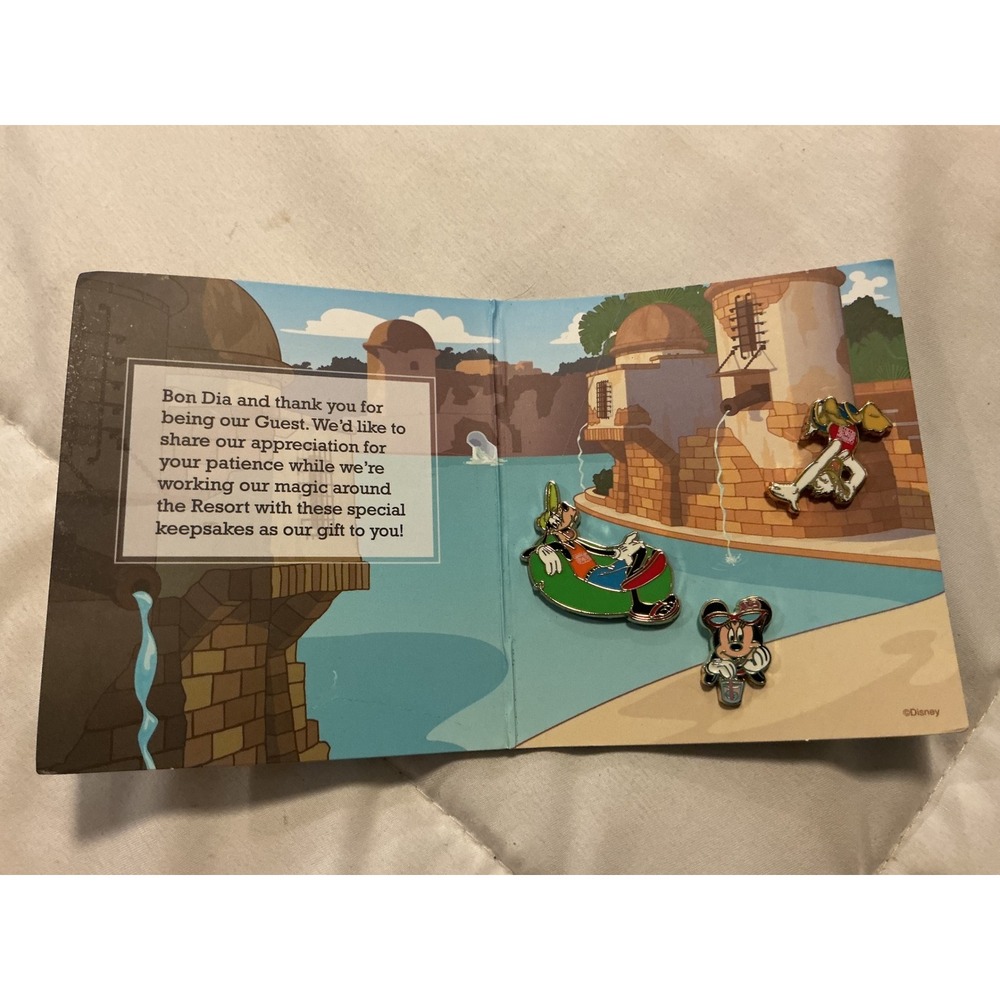 Disney Caribbean Beach Resort Guest Appreciation 3 Pin Set Mickey Minnie Goofy
